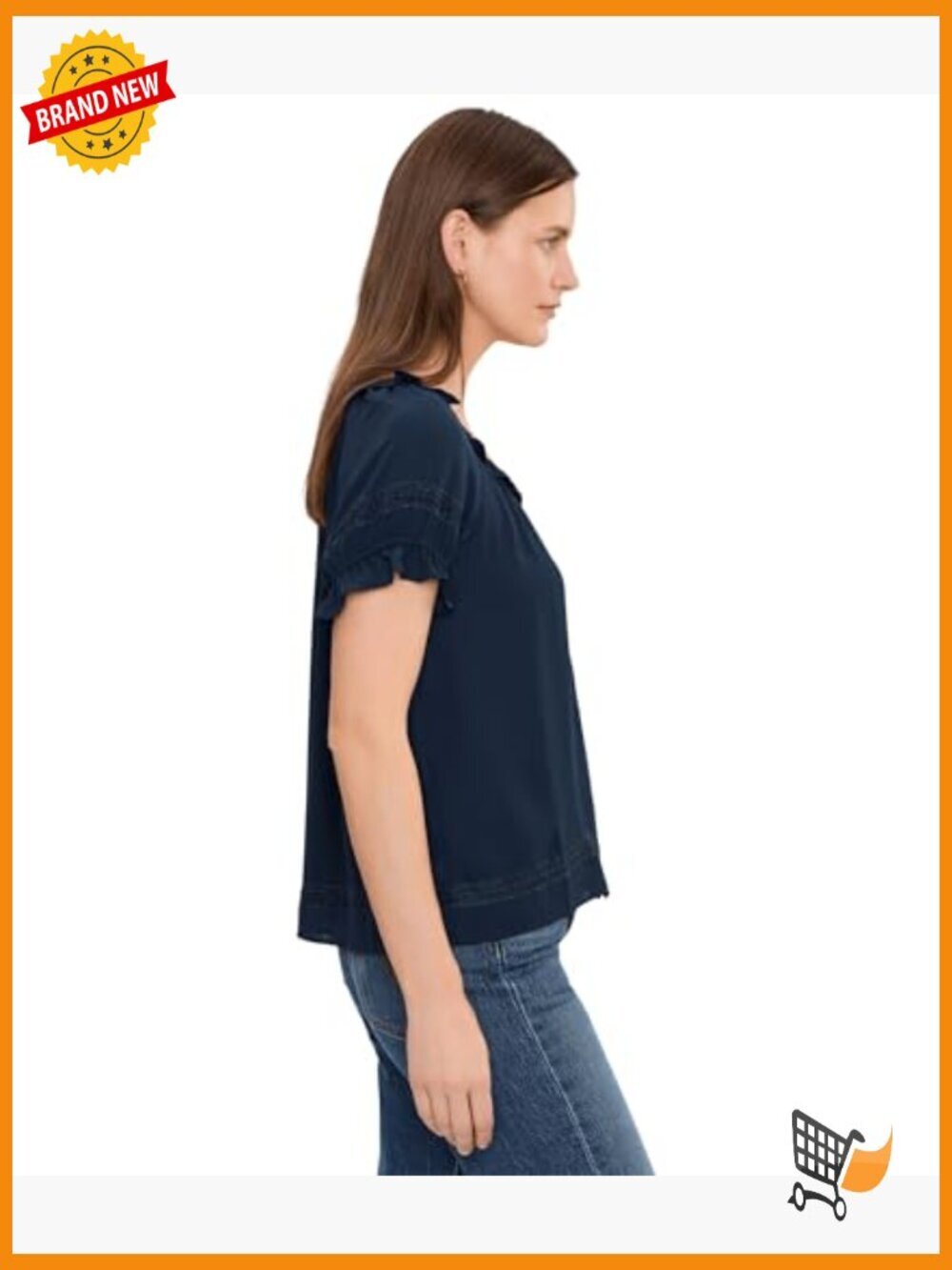 Wide Ruffle Neck Button Front Blouse - Classic Fit - Picture 3 of 5